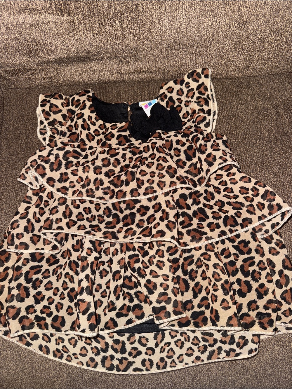 healthtex Girls Leopard Tiered Ruffle Top in Brown and Black